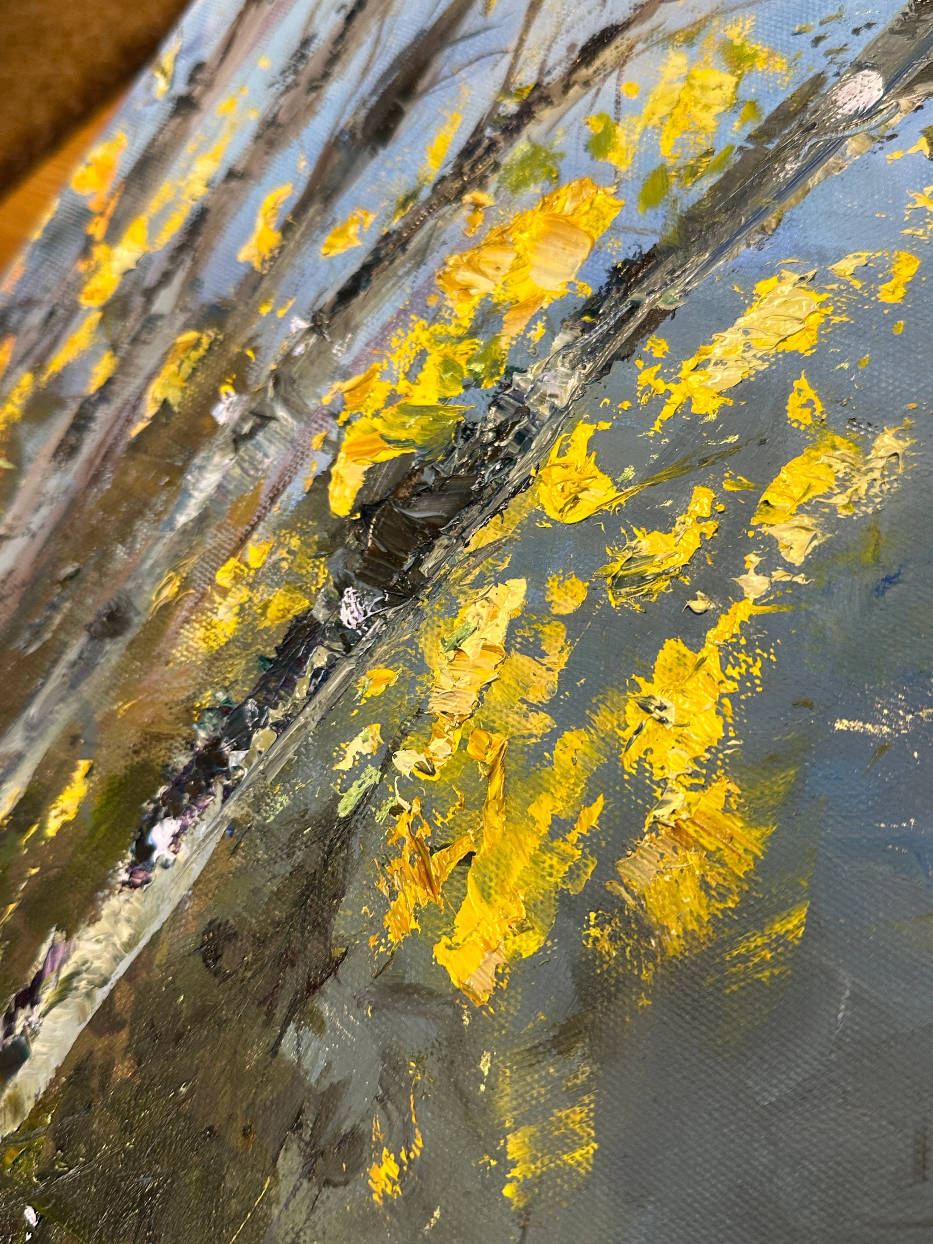 Detail of birch forest autumn oil painting by Reyhan Uyanik