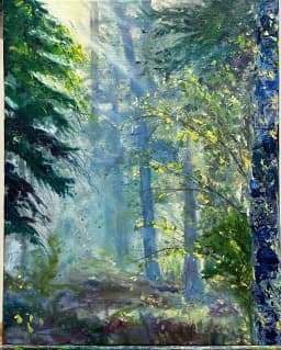 Misty Morning in Pine Forest painting Reyhan Uyanik