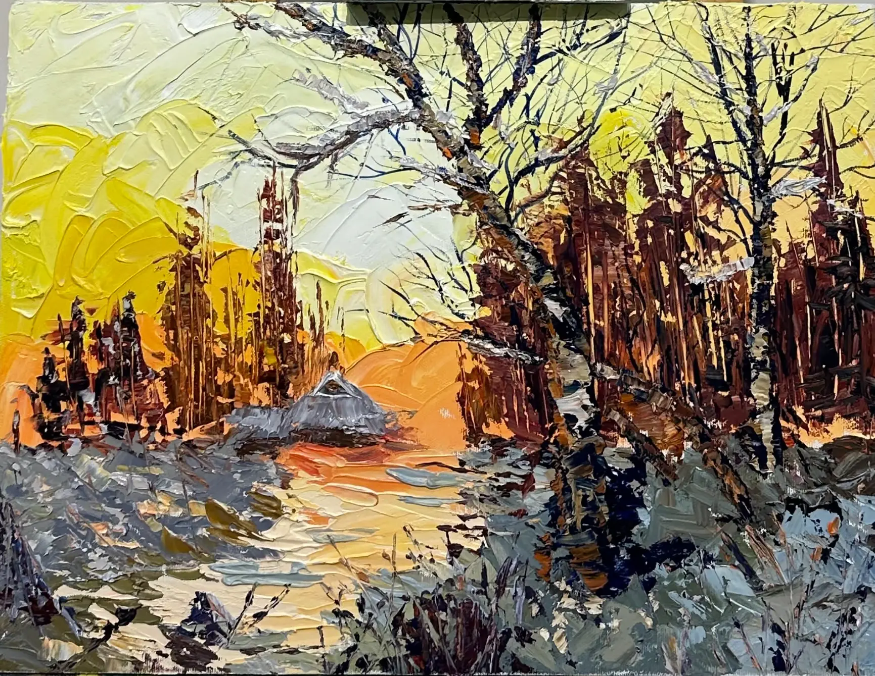 Winter Sunset painting