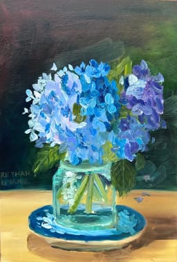 Hydrangeas in a jar Oil Painting Reyhan Uyanik