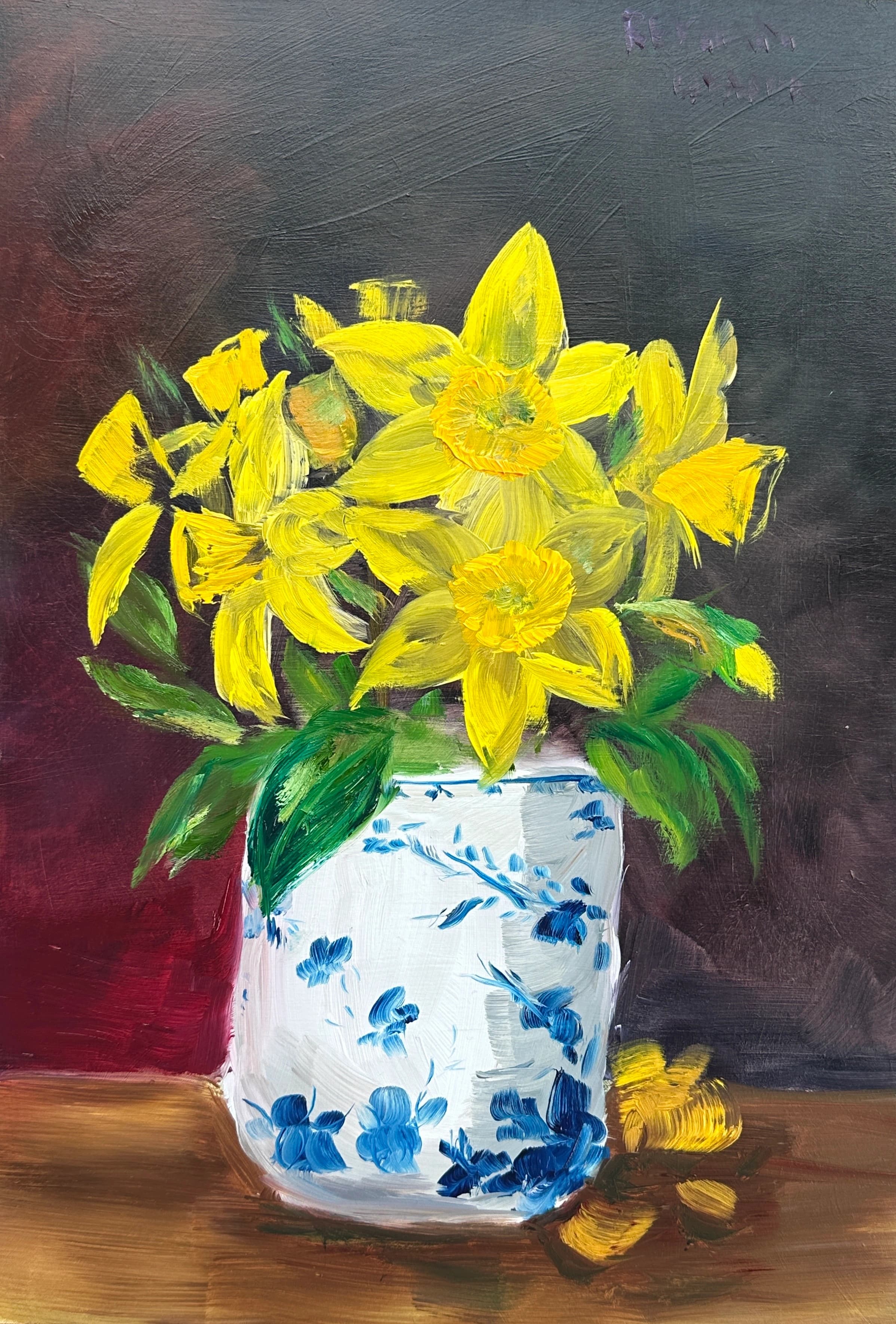 Jonquils in a Jar oil painting Reyhan Uyanik