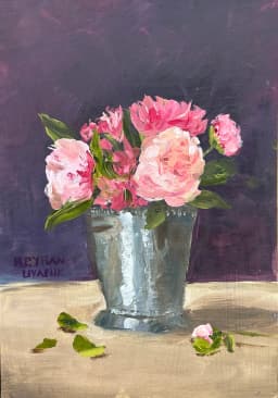 Peonies in a vase oil painting by Reyhan Uyanik